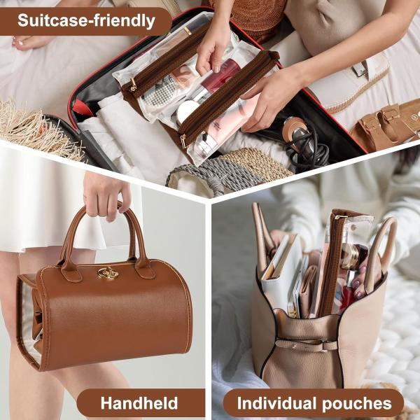DuPont Travel Folding Storage Cosmetic Bag, pu lether Travel Makeup Organizer Bag, Foldable Toiletry Bag With Detachable Pouches, Large Capacity 4-In-1 Roll-Up Cosmetic Storage With Handle For Women