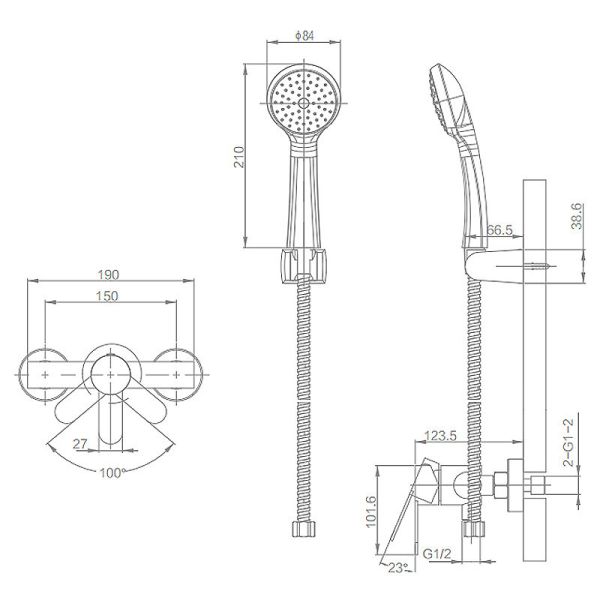 Sistema fixado na parede Chrome do grupo do chuveiro da mão redonda do agregado familiar do hotel do banheiro de Handshower