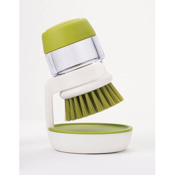 Dishwasher Kitchen Scrub Brush With Integrated Detergent Soap Dispenser