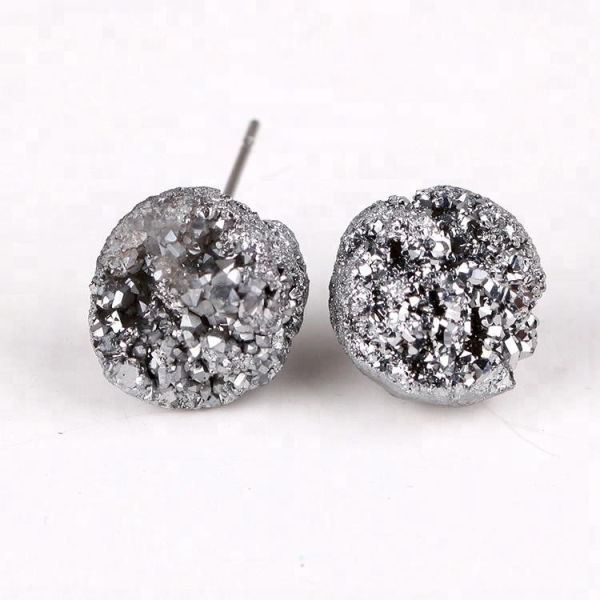 Natural druzy fancy cute small charms post stud earrings stainless steel ear needle