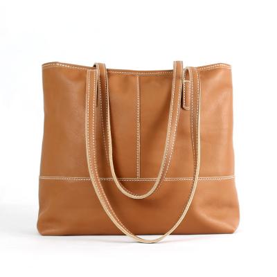 O couro genuíno Tote Handbags For Work das mulheres alaranjadas de Brown