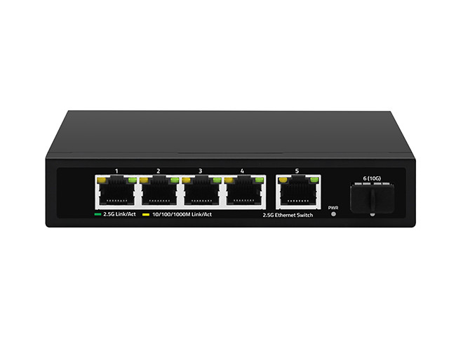 5 портов 2.5G Ethernet Switch 10G Fiber Uplink Неуправляемая скорость сети с автоматическим сенсором