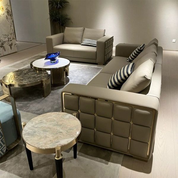 Contemporary Light Luxury Sectional Living Room Sofa Set High-end Villa Leather Sofas Furniture