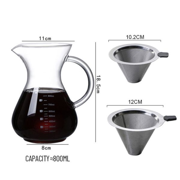 B2B Custom 400ml Glass Pour Over Coffee Brewer|Stainless Steel Filter&Wood Sleeve|Camping Brewing Pot
