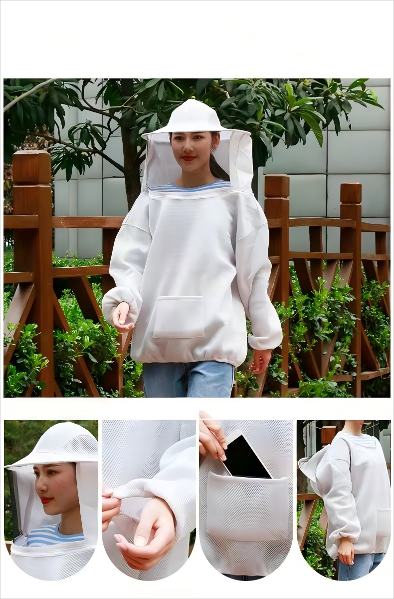 Breathable Beekeeping Jacket with Protective Bee Hat - White
