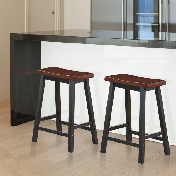 Wood Vintage Padded Breakfast Bar Stools Modern Backless Design Indoor Furniture