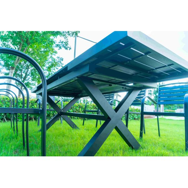 Black 11 Pieces Plastic Wood Modern Outdoor Garden Furniture Table Set 8-10 Seater Extendable Patio Dining Table Chairs