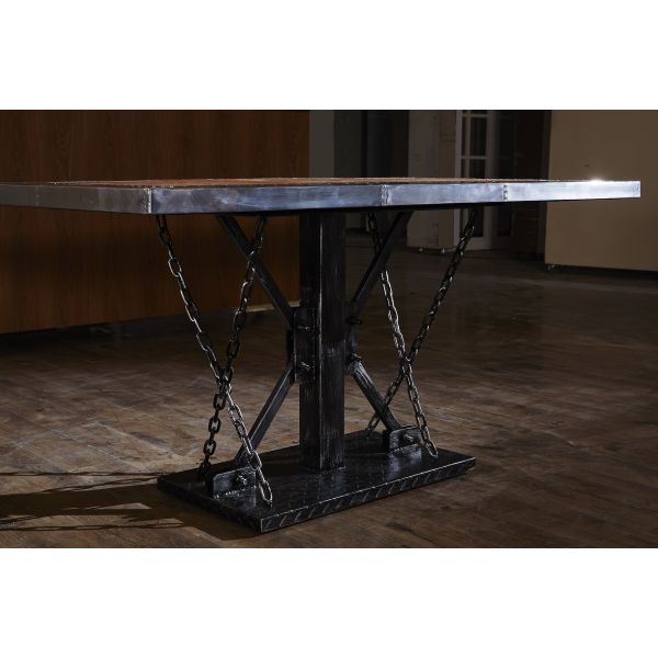 Vintage Dining Room Tables Top Genuine Leather 1.45M Length Metal Table Leg