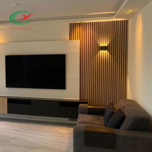 Elegant Linear Wood Slat Wall Lightweight Durable Fluted Wall Board TV Background