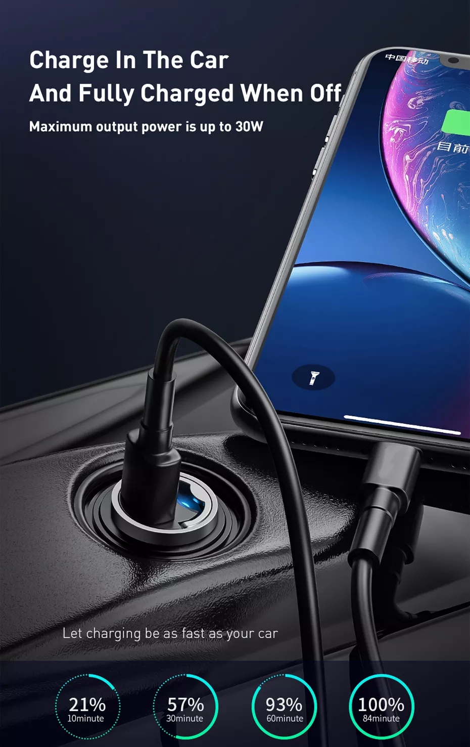 супер быстрый USB сплава металла заряжателя электрического автомобиля 30W для сотового телефона