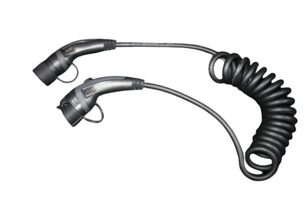 16A 1phase 3.6kW black/grey type 1 to type 2 TPU ev charging cable/spiral ev charging cables