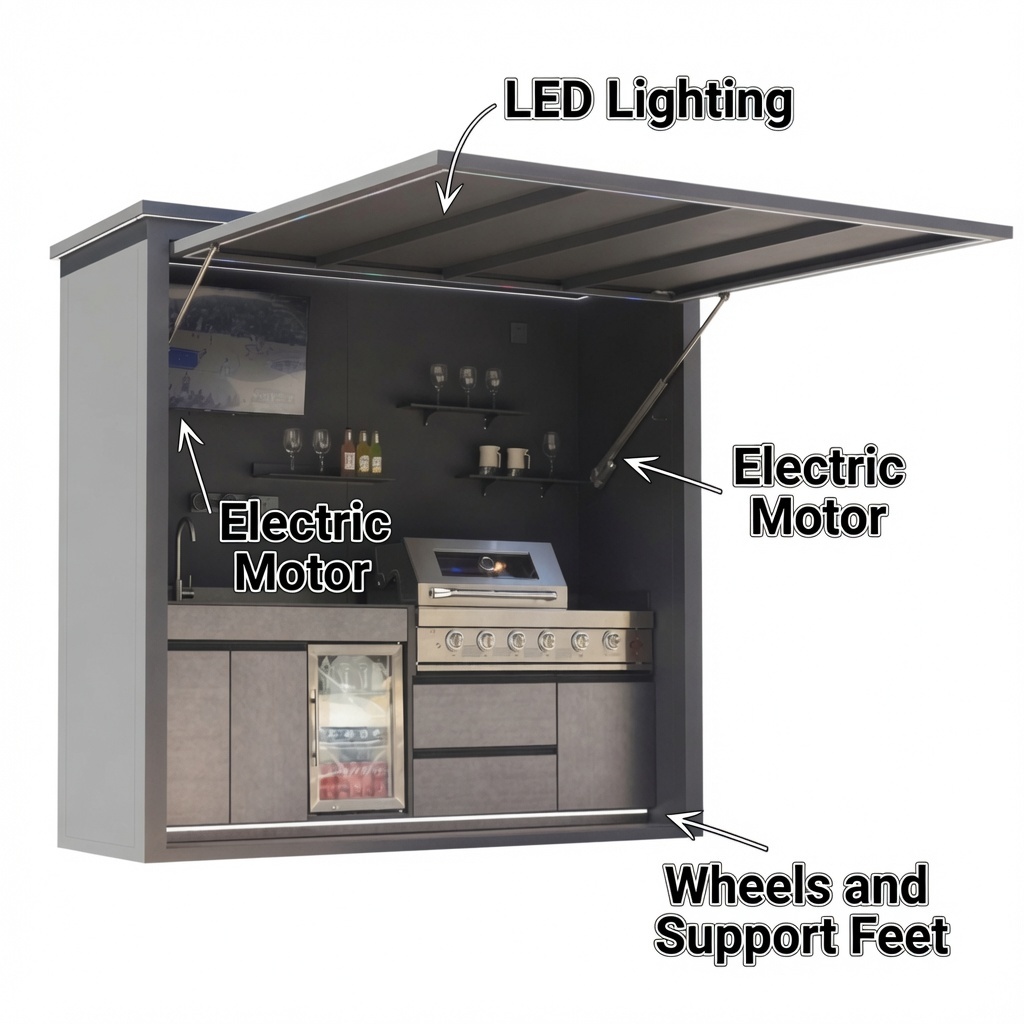 IP67 Aluminum Outdoor Kitchen BBQ Pod Hydraulic Canopy LED Lighting System