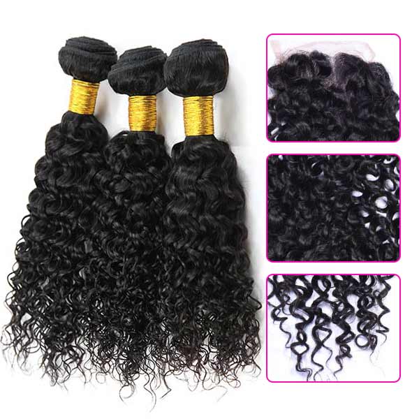Natural Malaysian Virgin Hair Extensions / Malaysian Curly Hair With Silk Base Closure