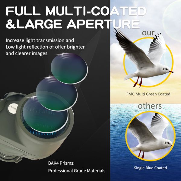7x50 Binoculars Waterproof Hunting Rifle Scope With Rangefinder BAK4 Prism FMC Lens