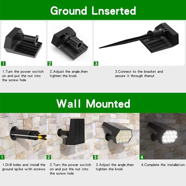 Solar Landscape Spotlights 92 LEDs,IP65 Waterproof 2-in-1 Wireless Outdoor Solar Powered Wall Lights