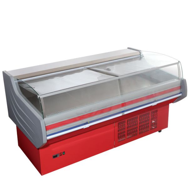 Flat Top Open Fresh Meat with night curtain supermarket Meat chiller display butchery meat refrigerator showcase