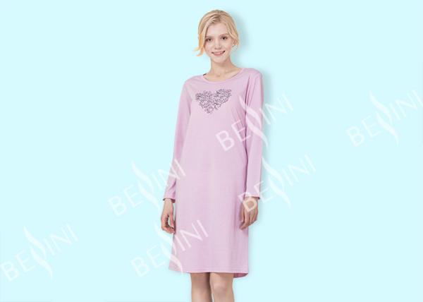 Pink Ladies Long Sleeve Nighties / Womens Summer Nightgowns Heart Shape Placement Print