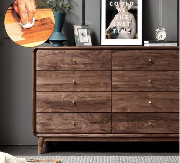 Natural Walnut Solid Wood Entryway Cabinet Wax Polish Minimalist Style