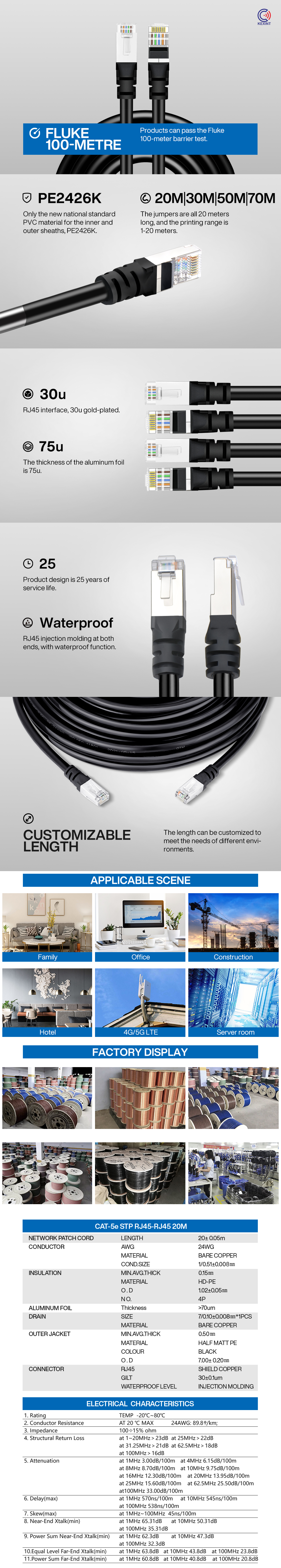 HDPE кабеля Cat5 Cat5e Cat6 RJ45 оптического волокна FTP STP SFTP UTP бронированный