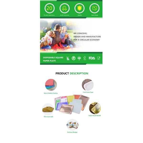 340*450*20mm biodegradable disposable dishes gold eco friendly paper plates