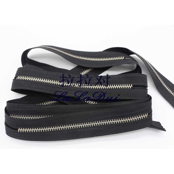Custom Normal Teeth Long Chain Zipper In Roll Black Polyester Tape For Pants