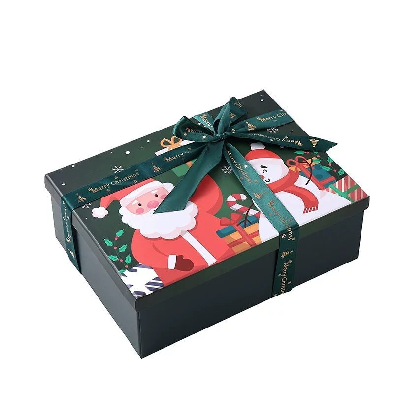Christmas Rigid Gift Box With Ribbon Closure For Holiday Packaging