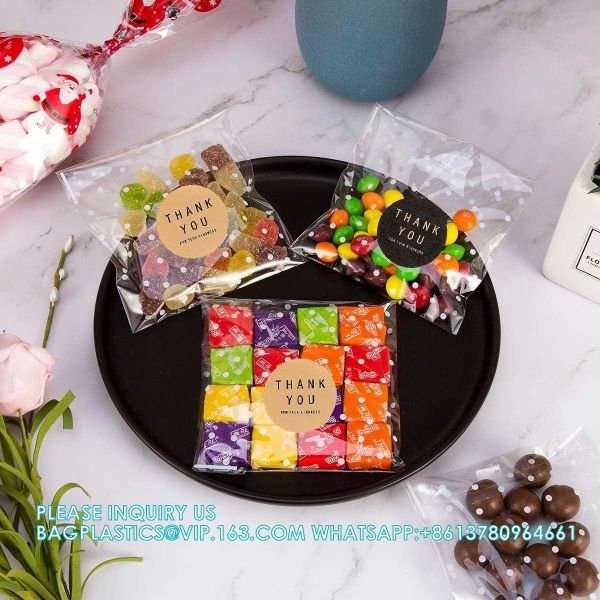 Self Adhesive Candy Cookie Bags, Sticker, Treat Bag Popcorn Party Favor Bag Lunch Bag Envelopes Merchandise Bags