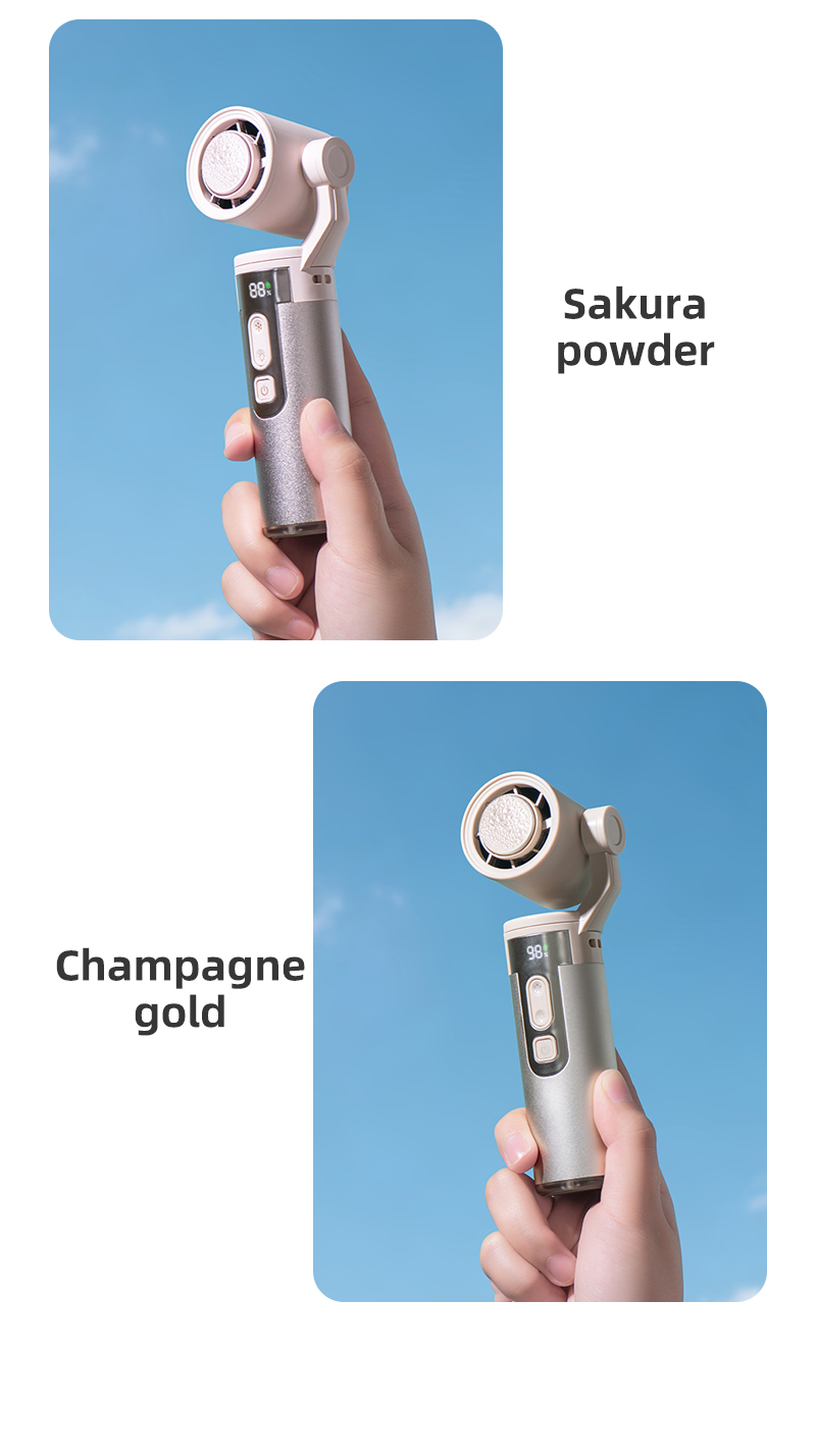 Factory OEM ODM Gimbal Handheld Fan Built-in 3000mAh 21700 Lithium Cell Semiconductor Ice Cooling Fan with LED Flashlight