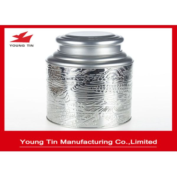 Large Traditional Tea Container , Embossed Metal Tin Box Tinplate With Double Lids