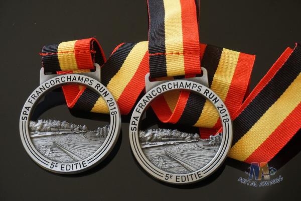 Running Racing Metal Award Medals Cut Out On Design With Strip Ribbon