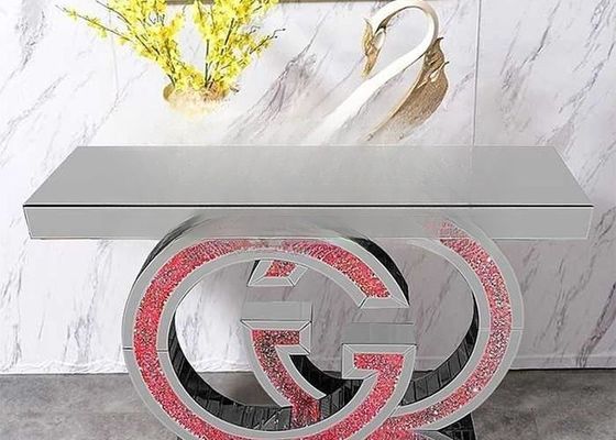 JSF496-L LED Diamond Console Table with Silver Mirror Finish and 120X35X78CM Dimensions