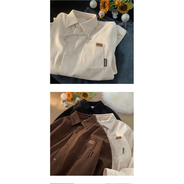 T-shirt corduroy pour homme manteau à col simple à poitrine fermée vintage américain