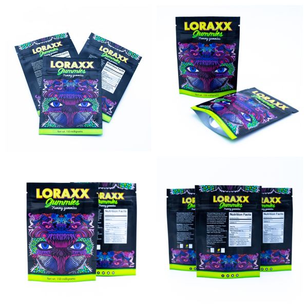 Vibrant Printed Stand Up Pouches For Gummies Packaging With Customizable High-Color Brand Pattern.