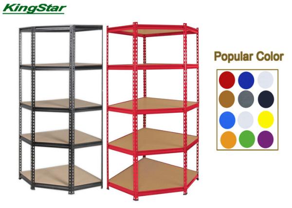 Red 5 Shelf Boltless Storage Unit Corner Shelf Unit 150kg Capacity Per Level