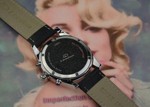 Stainless Steel Men'S Quartz Wrist Watch Waterproof With Genuine Leather Strap