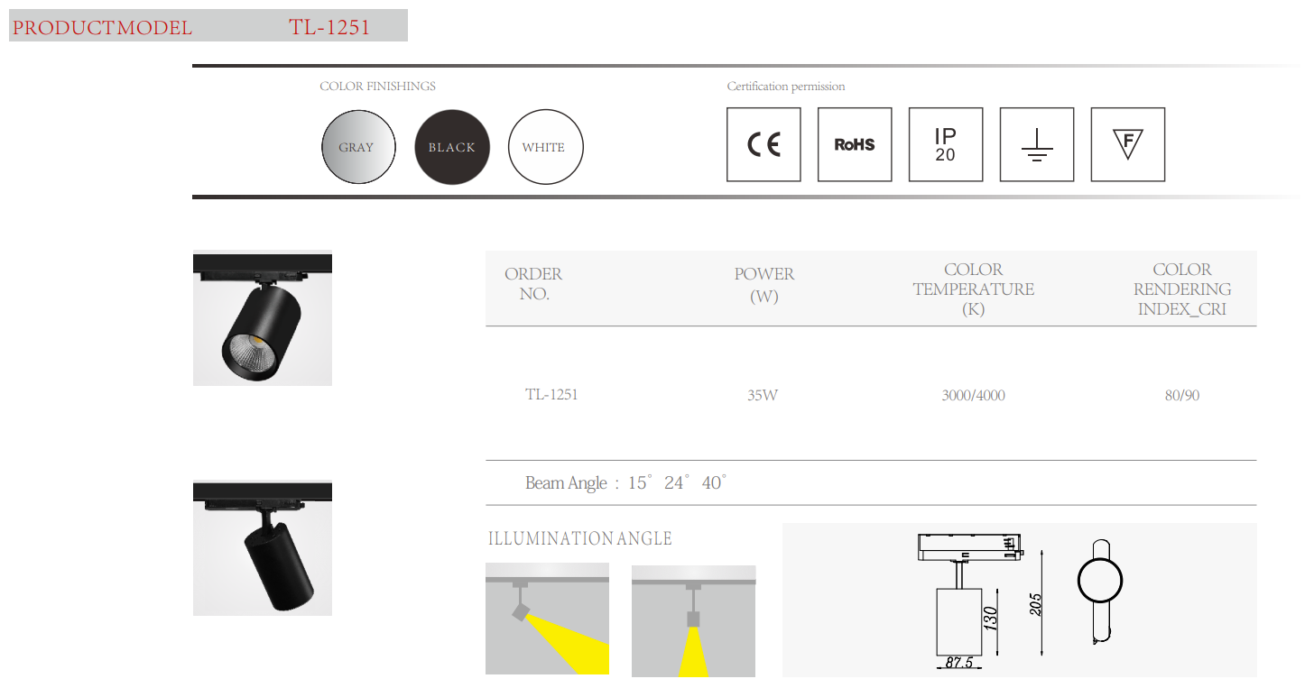 Integrated adaptor 3/4-wire CRI90 anti glare flicker free combined 20W-25W 35W COB LED track light Aluminium Surface t