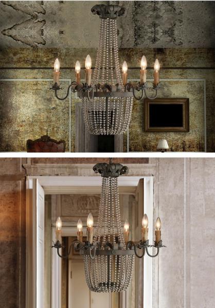 Wood Bead Chandelier Light Fixtures 6 Lights For Living room Bedroom Lighting (WH-CI-05)