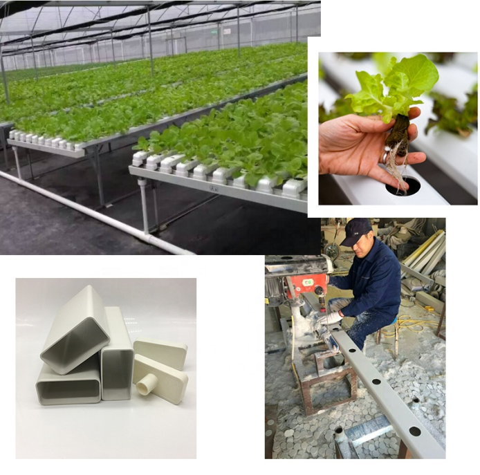 Белая ПВХ гидропоническая система НФТ для массового производства квадратной трубы или 100 * 50 мм круглой трубы