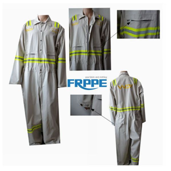 White Cotton Fr Reflective Coveralls / Protective Fire Retardant Jumpsuit