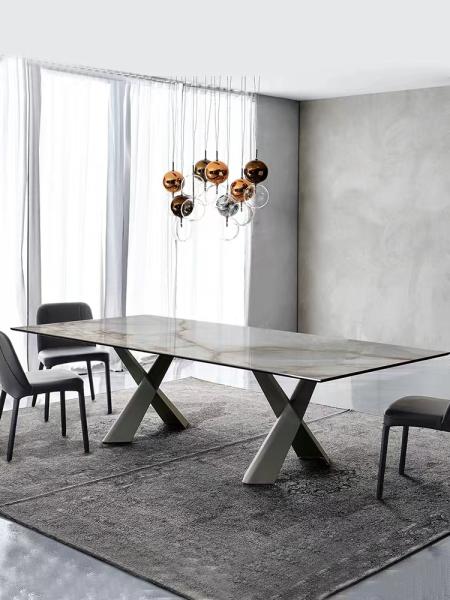 Modern Rectangle Marble Top Dining Table Chairs Set Luxury Restaurant Furniture For Home Living Room Or Hotel Use