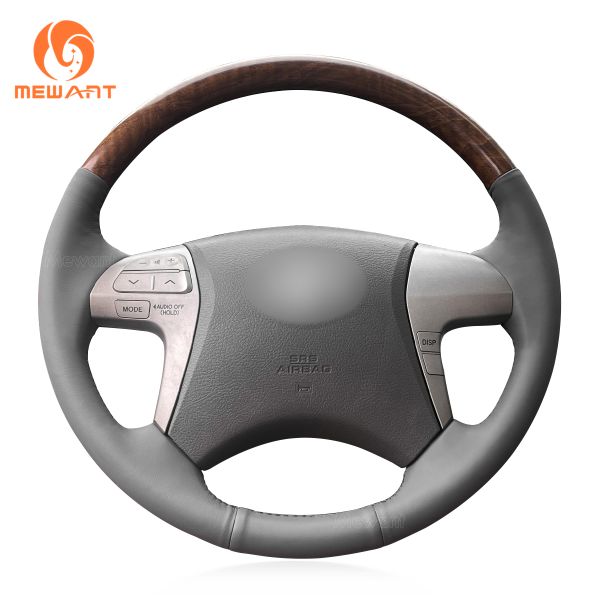 Hand Sewing Wood Pattern Grey DIY Steering Wheel Cover For Toyota Highlander Camry Isis Mark X Zio Premio Noah Previa 2006-2015