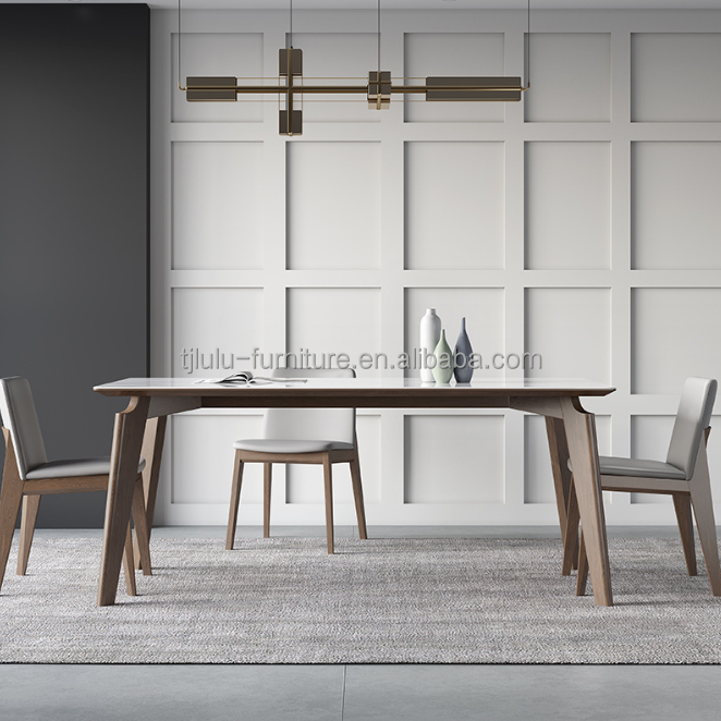 Marble Top Wood Dining Table Set for Kitchen and Dining Room in Modern Design