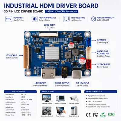 Industrial HDMI LCD Controller Board 30 Pin eDP Driver Board 1920×1200 60Hz Display Module