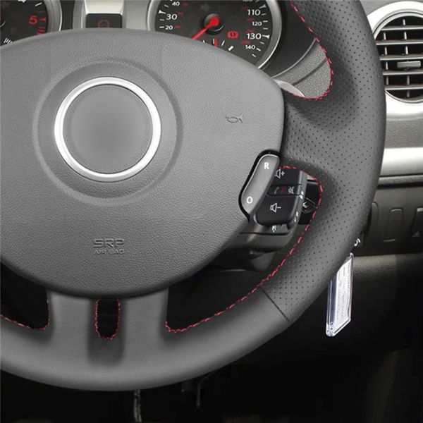 Custom Best Price Black Leather Hand Sewing Steering Wheel Cover For Renault Clio 3 2005 2006 2007 2008 2009 2010 2011 2012