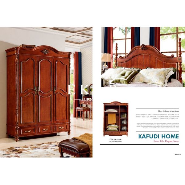 Classic brown wooden King size bedroom furniture bed