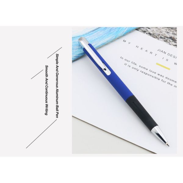 Plume à bille en aluminium à vendre à chaud revêtement doux poignée en caoutchouc doux Plume à bille à écrire lisse