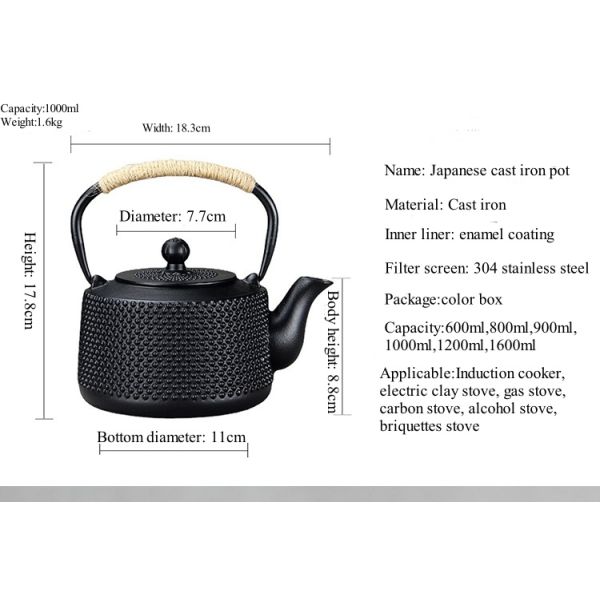 Japanese Cast Iron Tea Coffee Kettle Pot Set Perfect for Home Travel Black Accessories