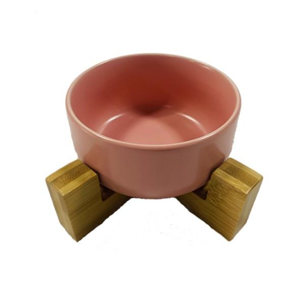 Um único suporte multicolor de tigela para cão feito de bambu natural adicionar tigela 7.5cm de altura para o exterior
