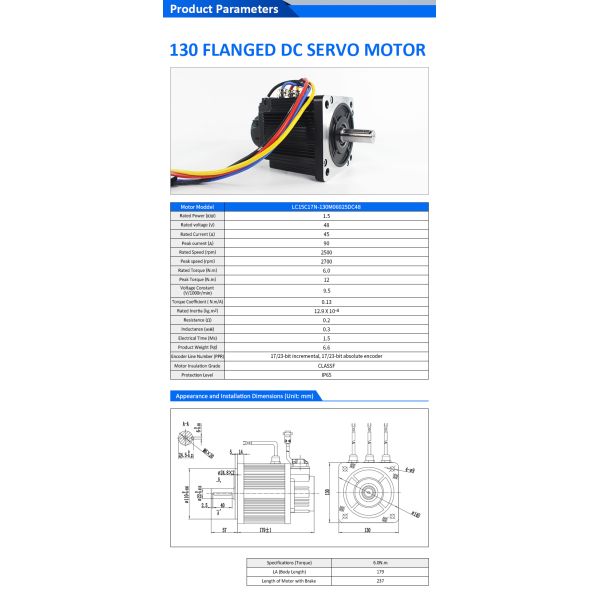 Lichuan DC Servo Motor Drivers Kit DS2-45P/R/C/E Low Voltage 6N.m 1500W /1.5KW DC48V 45A 2500RPM IP65