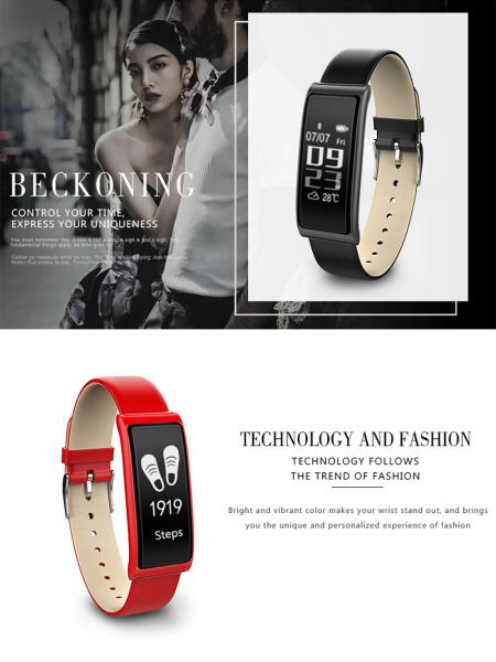 Luxury leather strap smart wristband C9 assistive touch screen heartrate pedometer bracelets